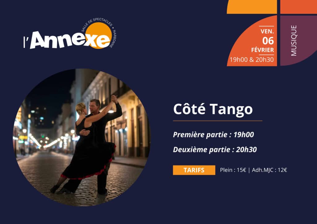 Photo promotionnelle du spectacle avec date, titre et rappel du tarif